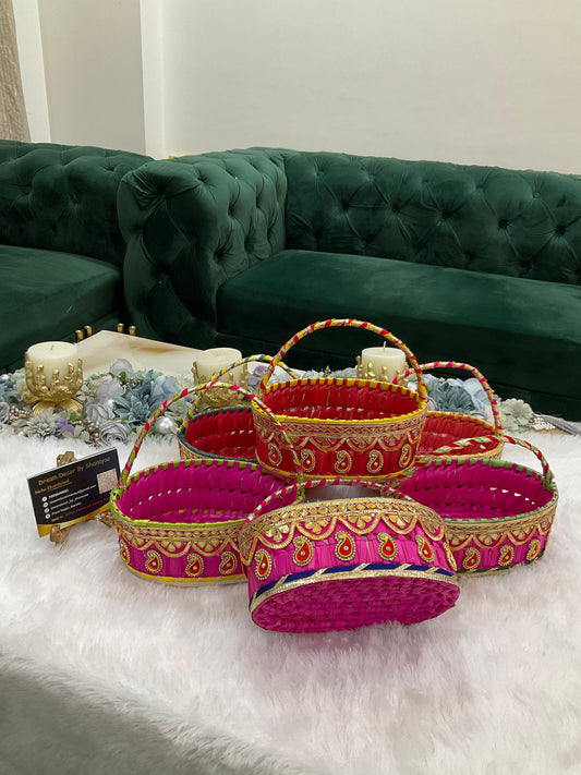 PL101 - Palm Leaf Basket with Gota Décor (4pc)