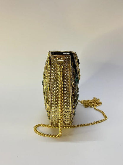 Gold & Green Metal Clutch