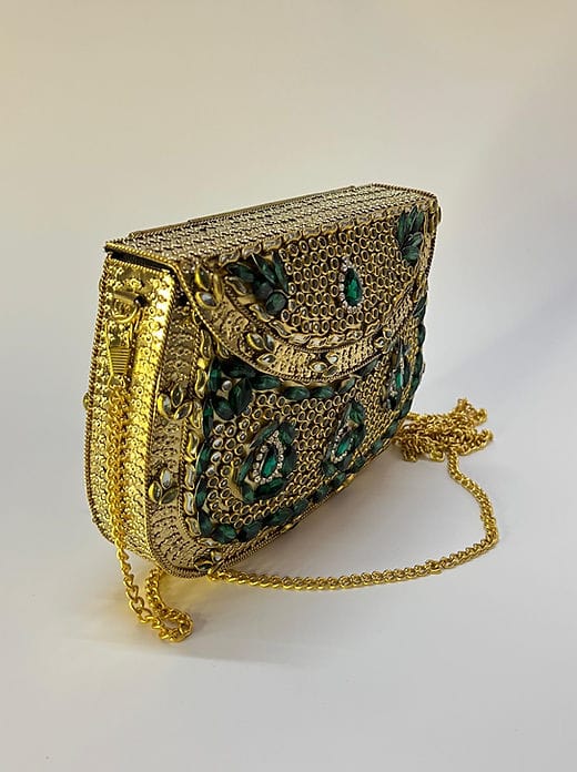 Gold & Green Metal Clutch