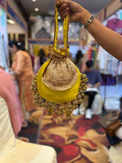 DP121 -  Satin JHUMKA Potli with Gota Patch – 10 x 9 inches