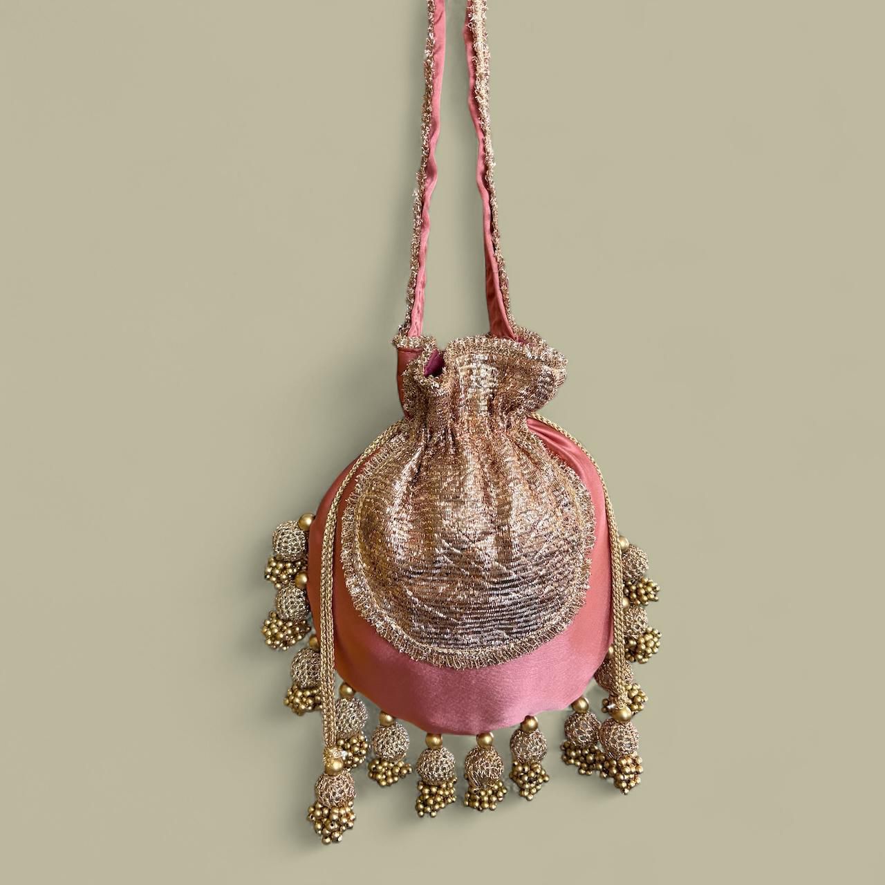 DP121 -  Satin JHUMKA Potli with Gota Patch – 10 x 9 inches