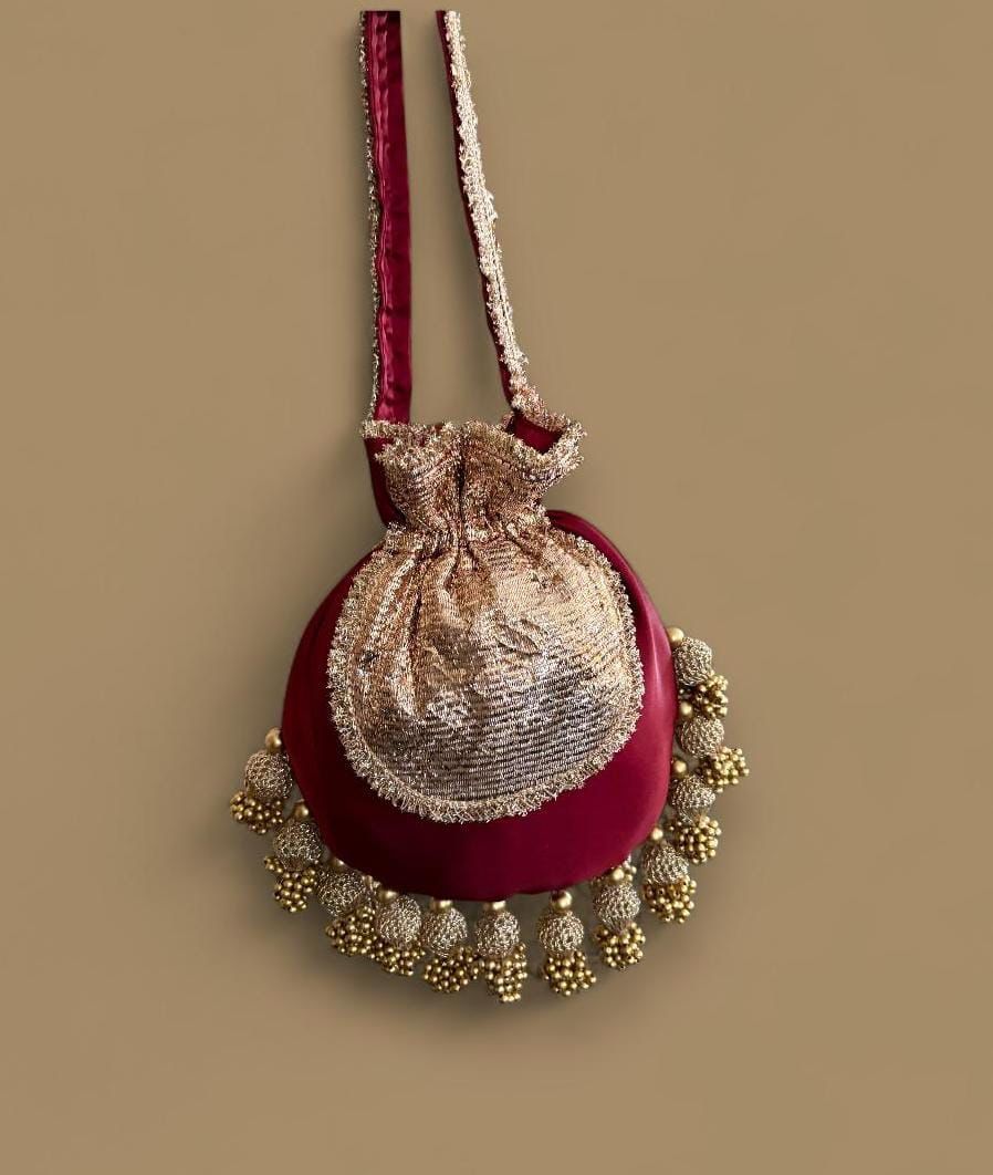 DP121 -  Satin JHUMKA Potli with Gota Patch – 10 x 9 inches