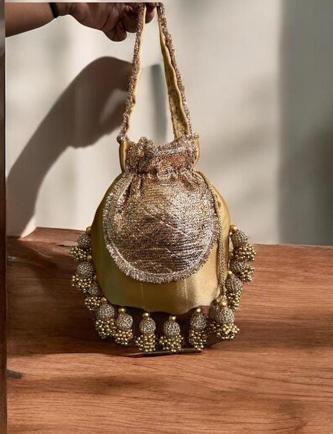 DP121 -  Satin JHUMKA Potli with Gota Patch – 10 x 9 inches