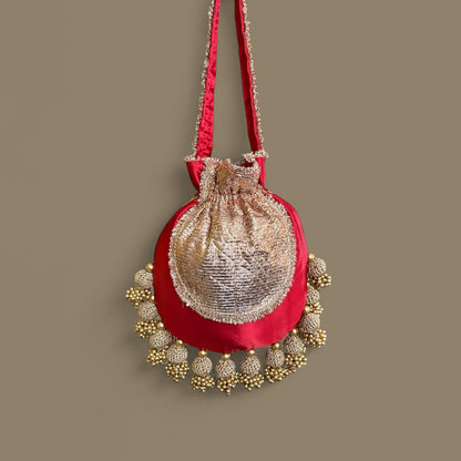 DP121 -  Satin JHUMKA Potli with Gota Patch – 10 x 9 inches