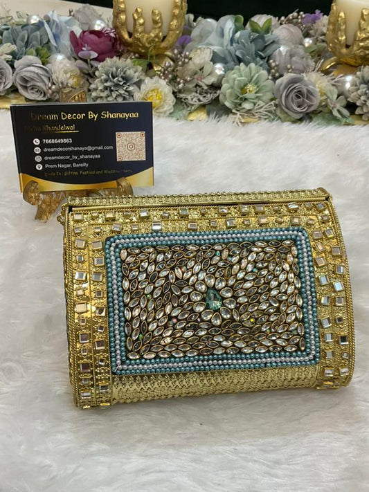 Designer Metal Clutch – Green & Gold