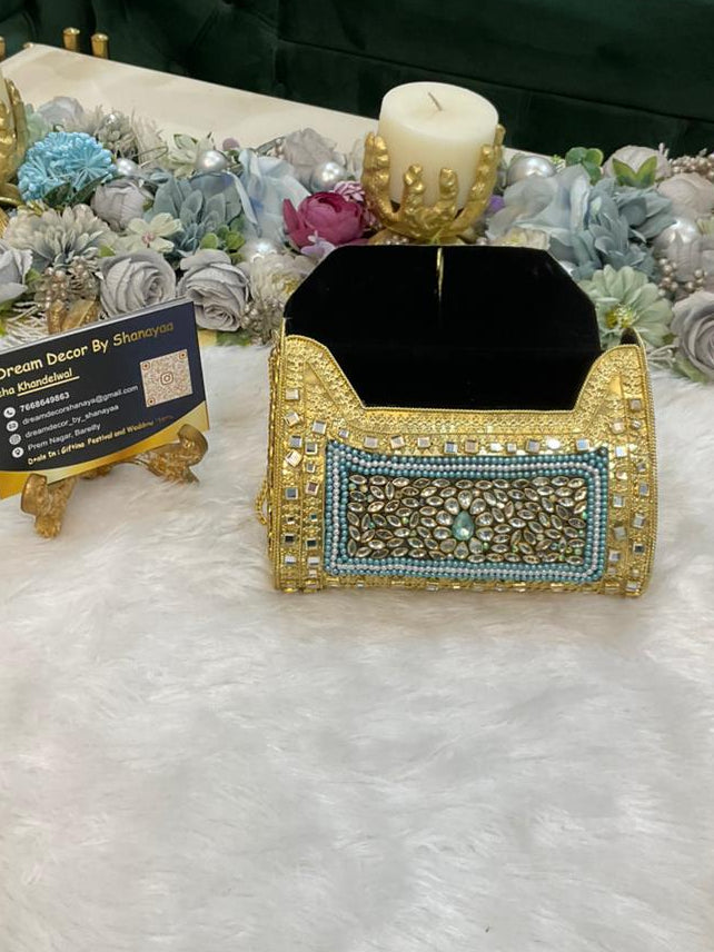 Designer Metal Clutch – Green & Gold