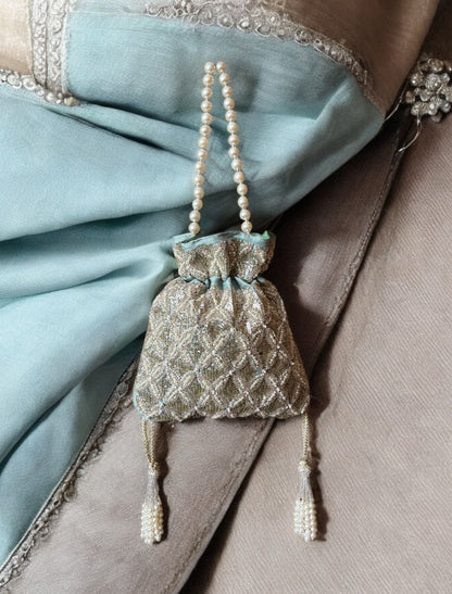 DP116 - Sequin and Pearl Embroidered Potli Bag
