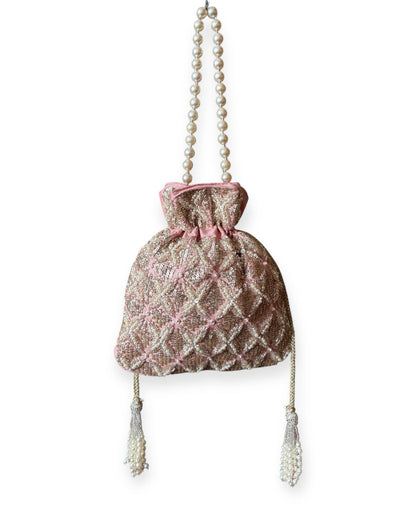DP116 - Sequin and Pearl Embroidered Potli Bag