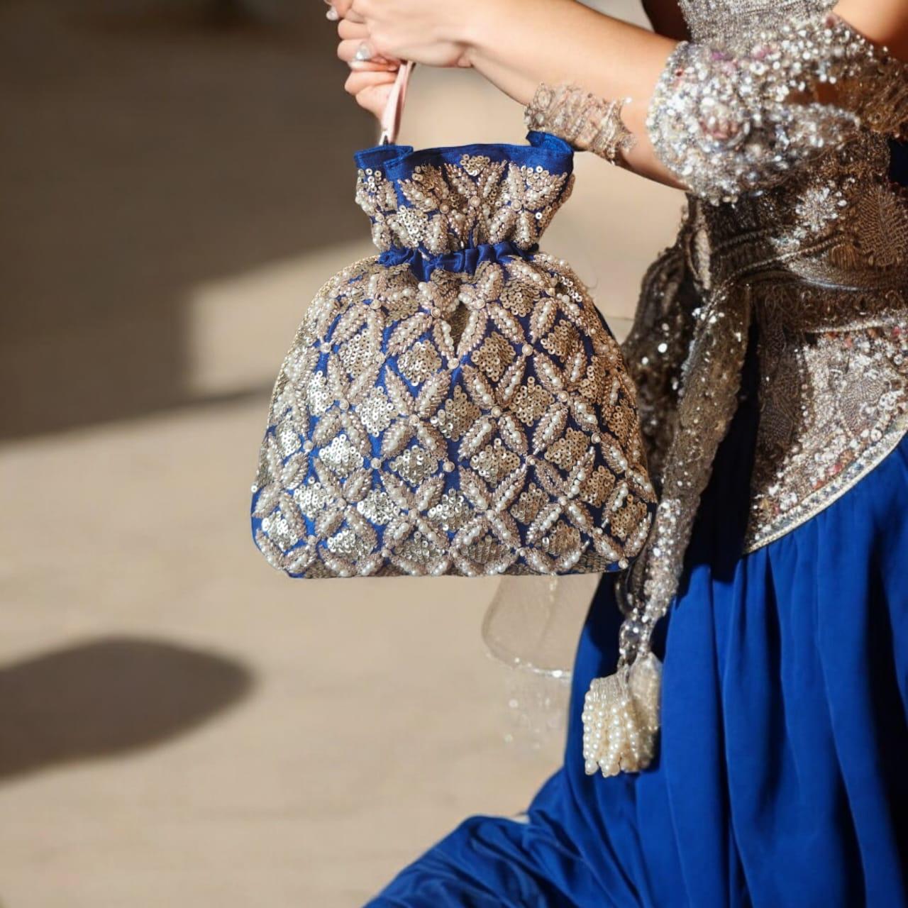 DP116 - Sequin and Pearl Embroidered Potli Bag