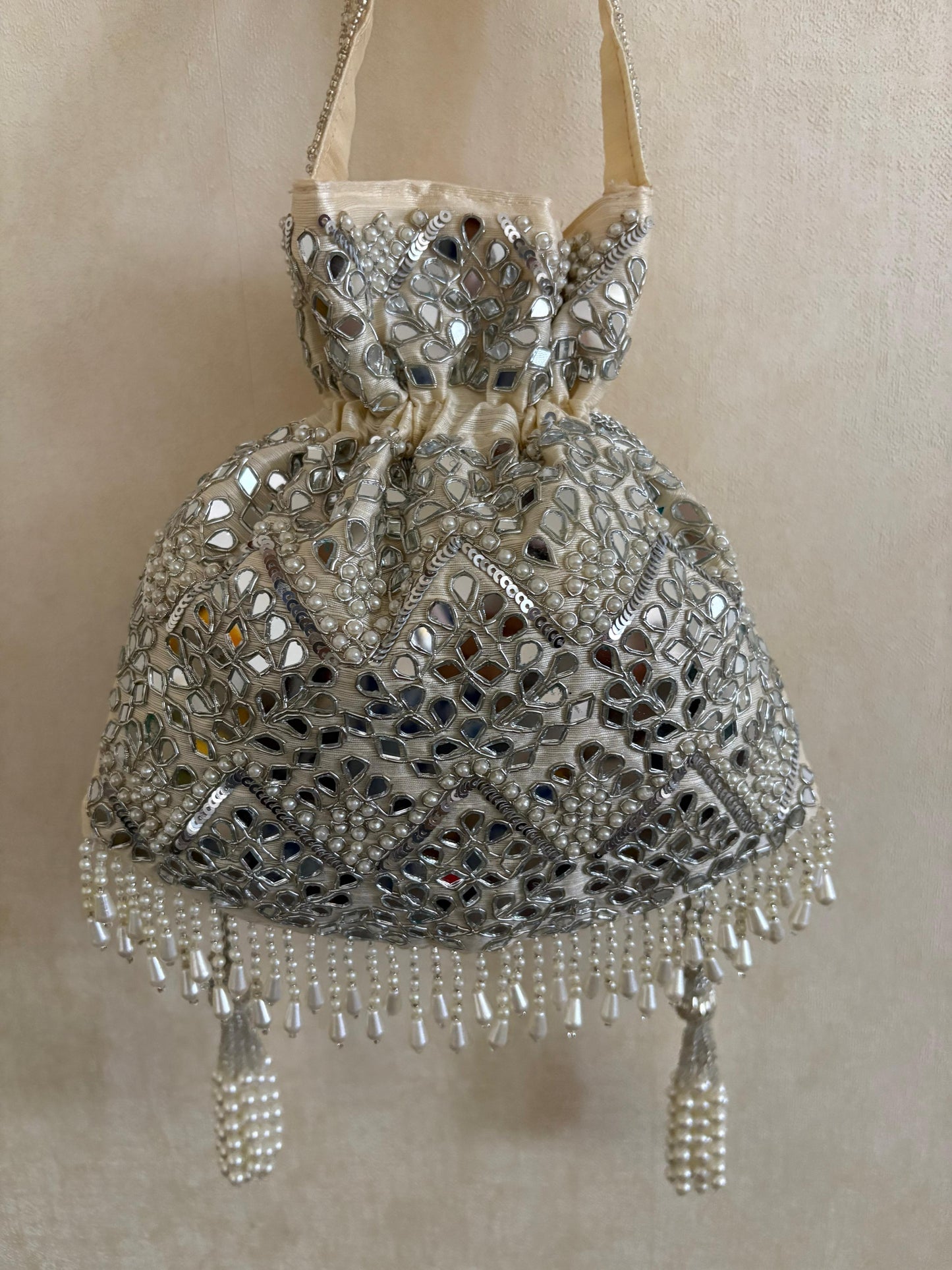 DP118 - Gota Work Potli with Mirror & Pearl Detailing