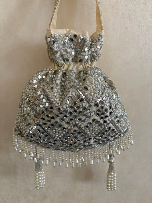 DP118 - Gota Work Potli with Mirror & Pearl Detailing