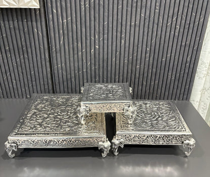 Antique Silver-Plated Decorative Chowki