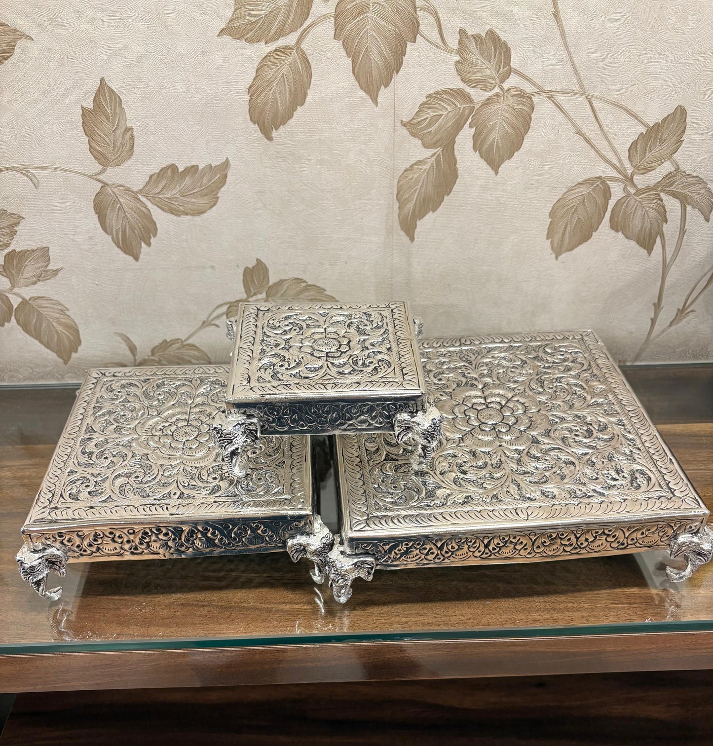 Antique Silver-Plated Decorative Chowki