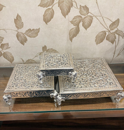 Antique Silver-Plated Decorative Chowki