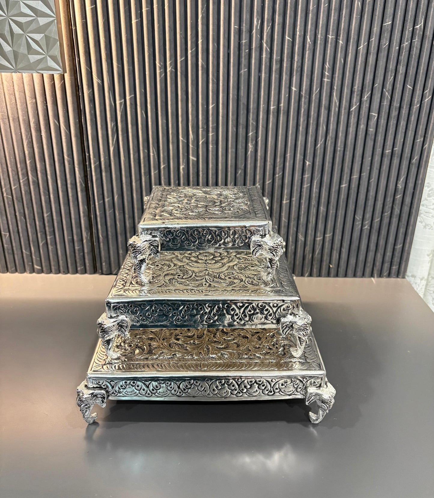 Antique Silver-Plated Decorative Chowki