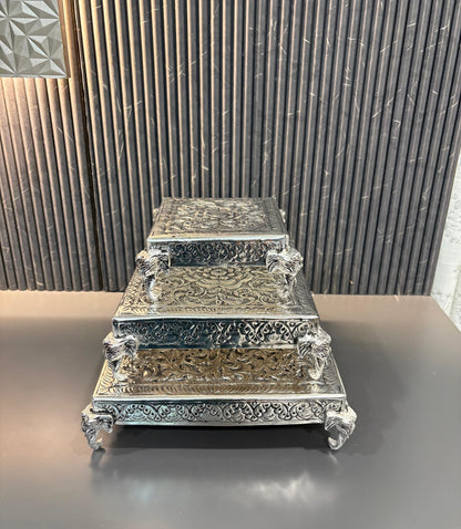 Antique Silver-Plated Decorative Chowki