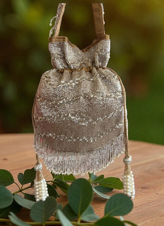 DP115 - Golden Sequin Fringe Potli Bag