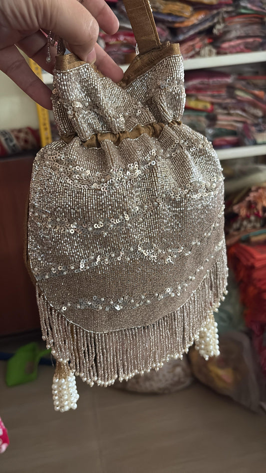 DP115 - Golden Sequin Fringe Potli Bag