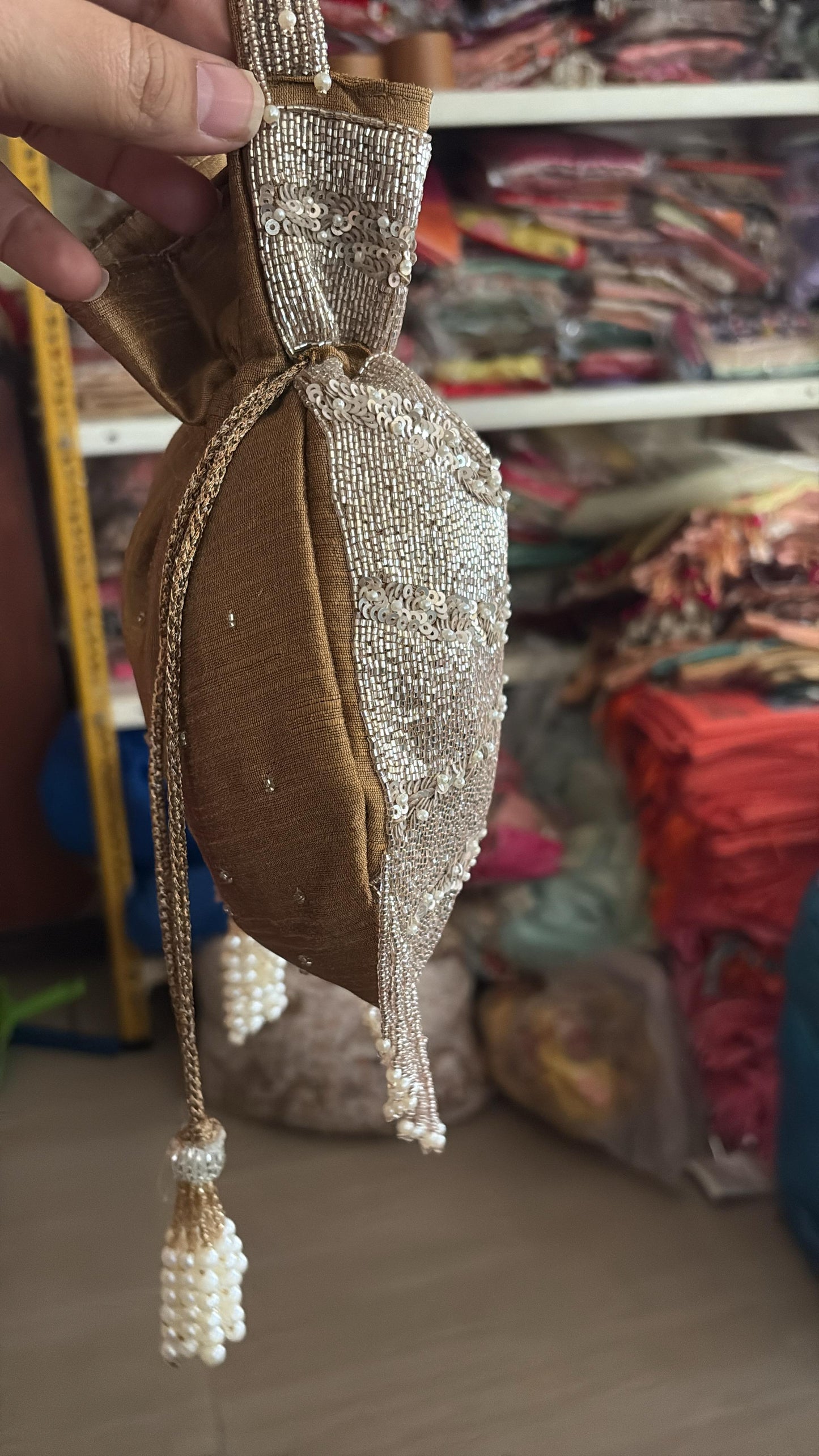 DP115 - Golden Sequin Fringe Potli Bag