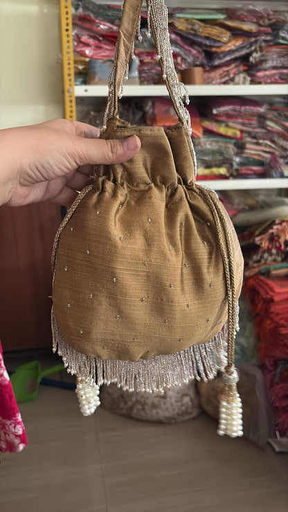 DP115 - Golden Sequin Fringe Potli Bag