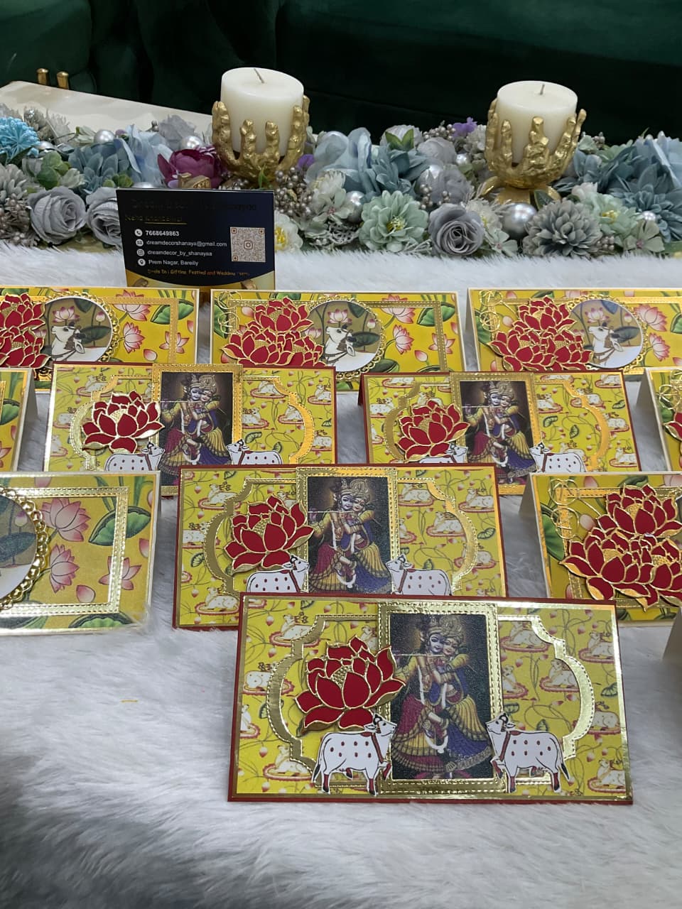 Designer Shrinathji / Krishna Cow &amp; Lotus Envelope Set