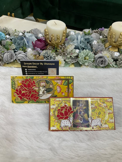 Designer Shrinathji / Krishna Cow &amp; Lotus Envelope Set