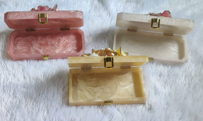 Resin Cash Box with Handcrafted Resin Flower Decoration