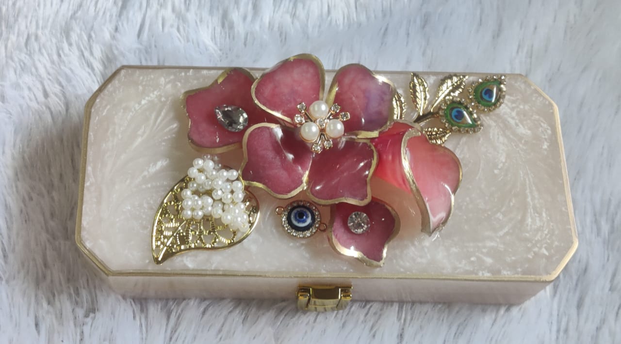 Resin Cash Box with Handcrafted Resin Flower Decoration
