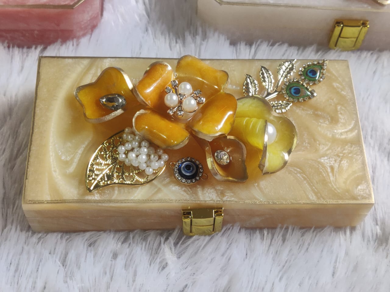 Resin Cash Box with Handcrafted Resin Flower Decoration