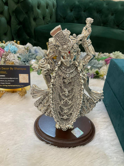 999 Real Silver Plated Shreenathji Idol (9.5 × 6 Inches)