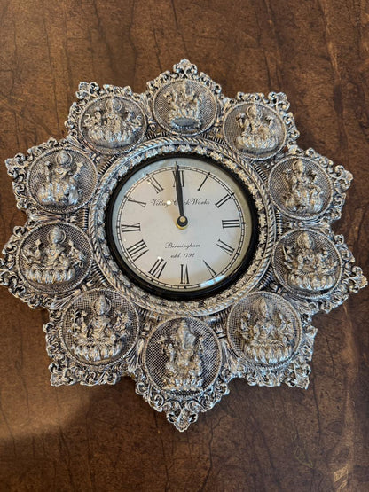 Real Silver Plated Asht Laxmi Wall Clock