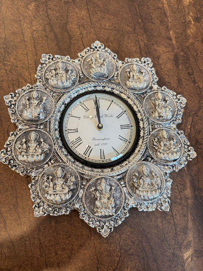 Real Silver Plated Asht Laxmi Wall Clock