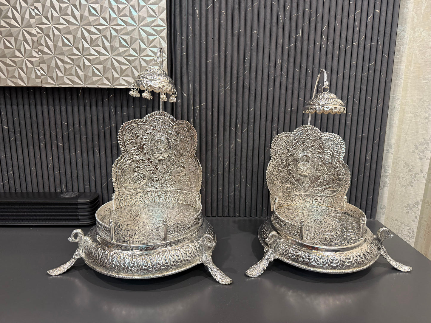 German silver hand engraved singhasan