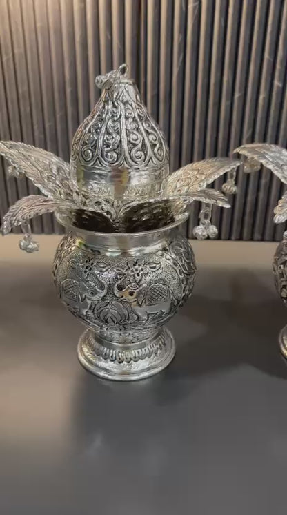 German Silver Hand-Engraved Mangal Kalash