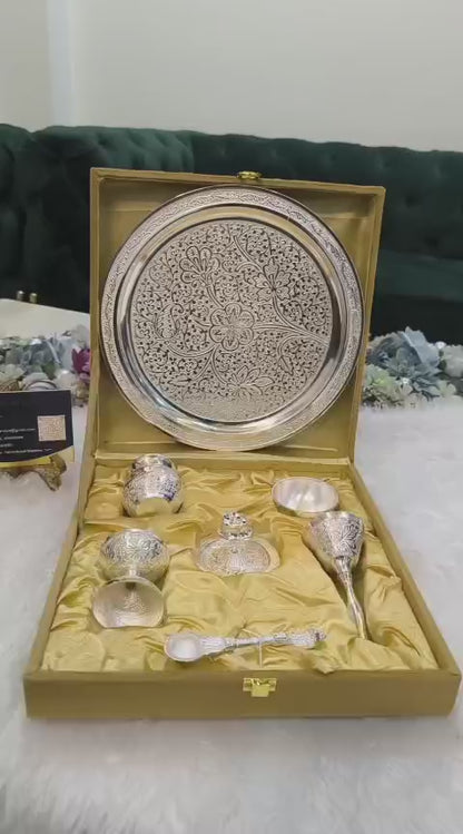 PT101 - German Silver Puja Thali Set