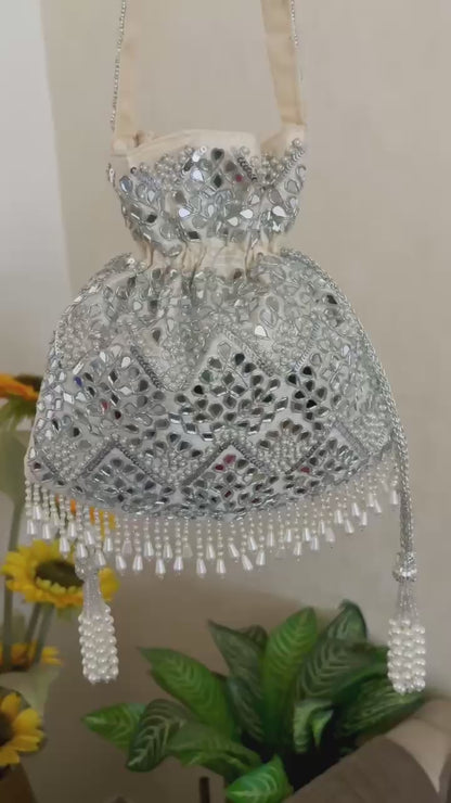 DP118 - Gota Work Potli with Mirror & Pearl Detailing