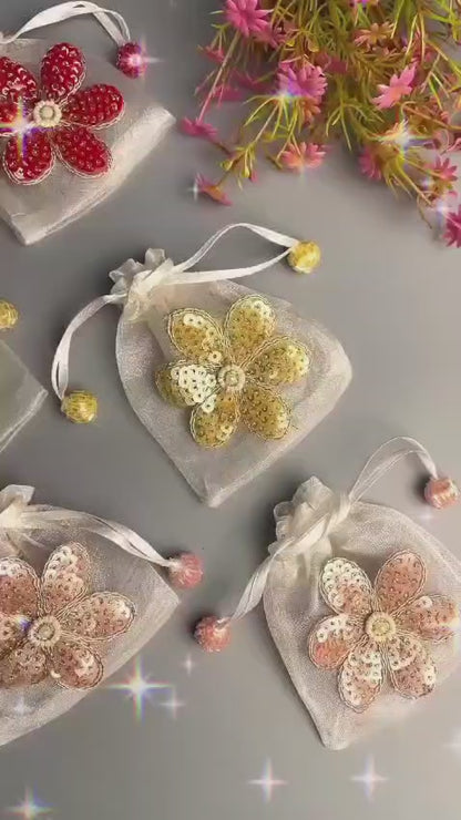 Organza Potli with Sequin Flower Design