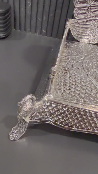 German silver hand engraved Peacock Singhasan