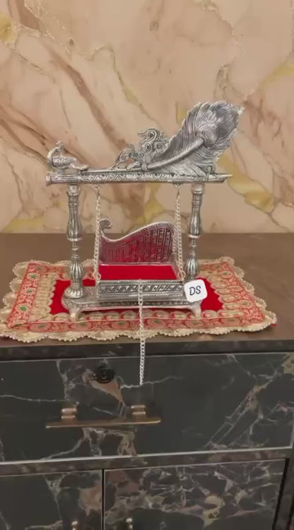 German Silver Bansuri Jhoola with Mor Pankh