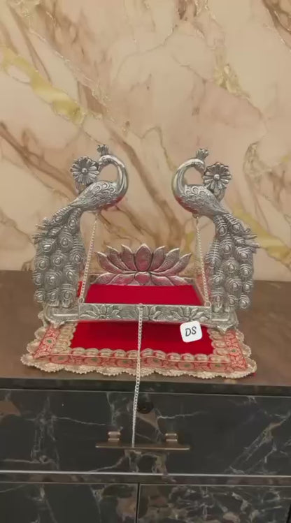 German Silver Lotus Jhoola with Peacocks