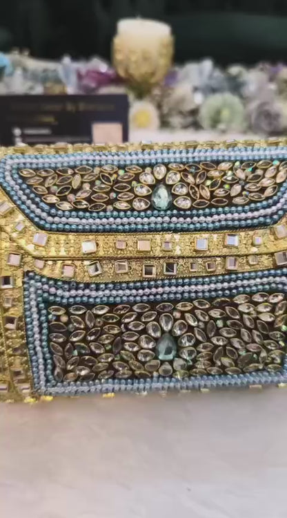 Designer Metal Clutch – Green & Gold