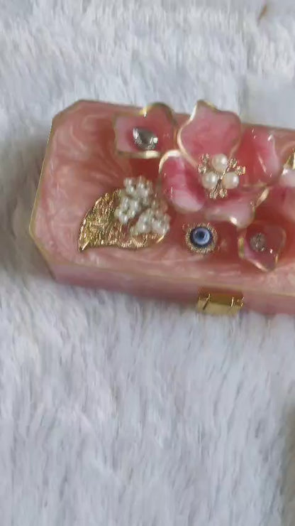 Resin Cash Box with Handcrafted Resin Flower Decoration