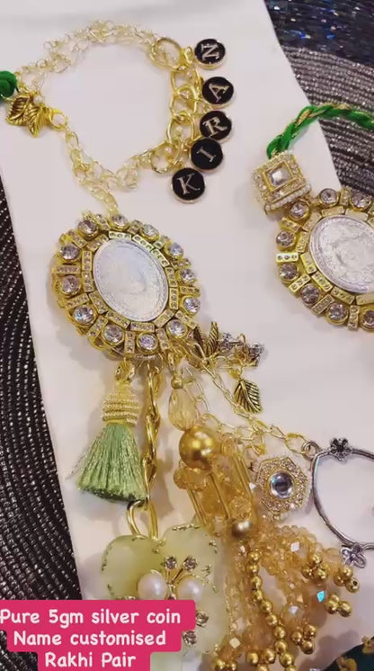 Name Customised Pure Silver Rakhi and Lumba